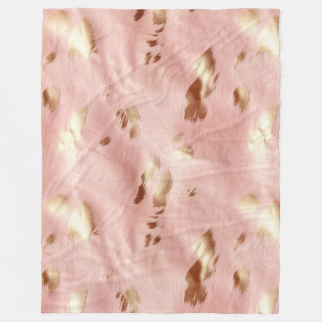 Südwest Blush Pink Gold Cowgirl Cowhide Fleecedecke (Vorderseite)