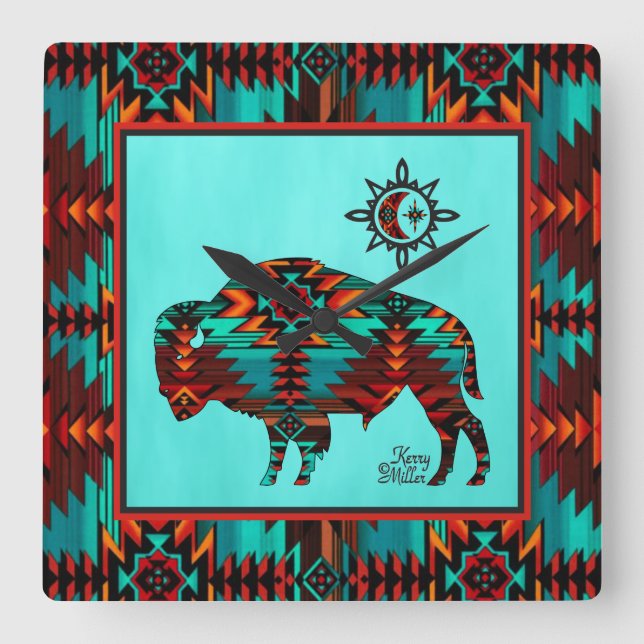 Südwest Buffalo Square Wall Clock Quadratische Wanduhr (Vorderseite)
