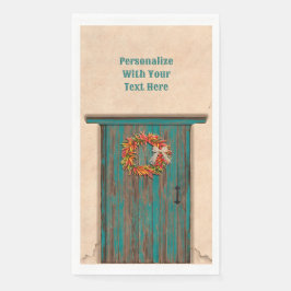 Südwest Chile Kranz an der rustikalen blauen Holzt Serviette