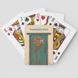 Südwest Chile Kranz an der rustikalen blauen Holzt Spielkarten