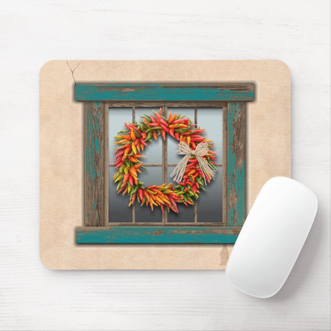 Südwest Chile Kranz auf Rustic Blue Wood Window Mousepad (Mit Mouse)