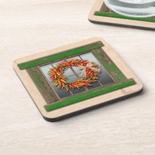 Südwest Chile Kranz auf rustikalem Grün-Holzfenste Getränkeuntersetzer