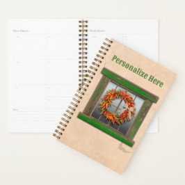 Südwest Chile Kranz auf rustikalem Grün-Holzfenste Planer