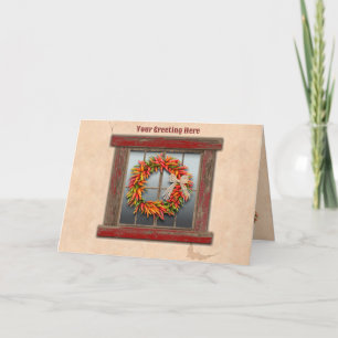 Südwest-Chile-Kranz auf rustikalem rotem Holzfenst Karte