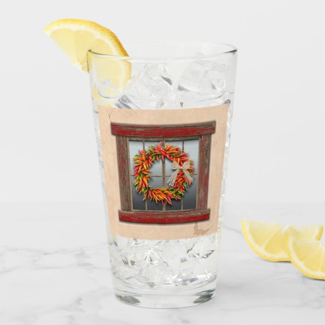 Südwest Chile Kranz auf Rustikalem Rotes Holzfenst Glas (Vorderseite Ice)