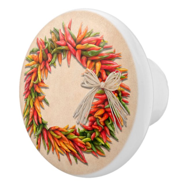 Südwest Chile Ristra Wreath auf Adobe Wall Keramikknauf (Rechts)