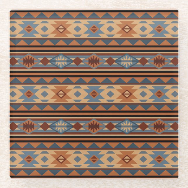 Südwest Design Adobe Gray Brown Tribal Muster Glasuntersetzer (Vorderseite)