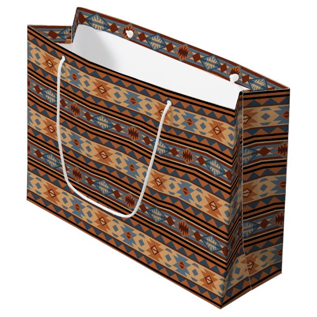 Südwest Design Adobe Gray Brown Tribal Muster Große Geschenktüte (Vorderseite Schrägansicht)