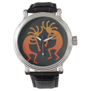 Südwest Design Dancing Kokopelli Orange Black Armbanduhr