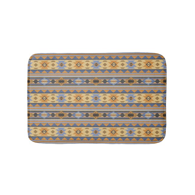 Südwest Design Gold Blue Grau Tribal Muster Badematte (Vorderseite)