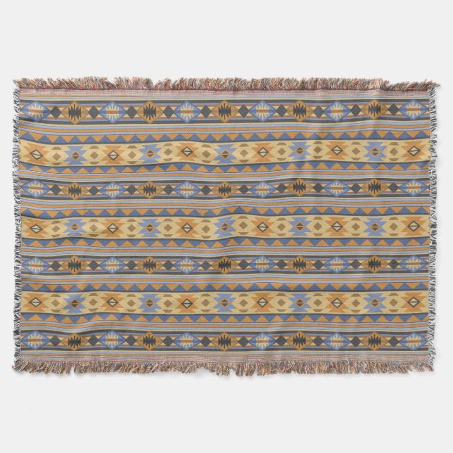 Südwest Design Gold Blue Grau Tribal Muster Decke (Vorderseite)