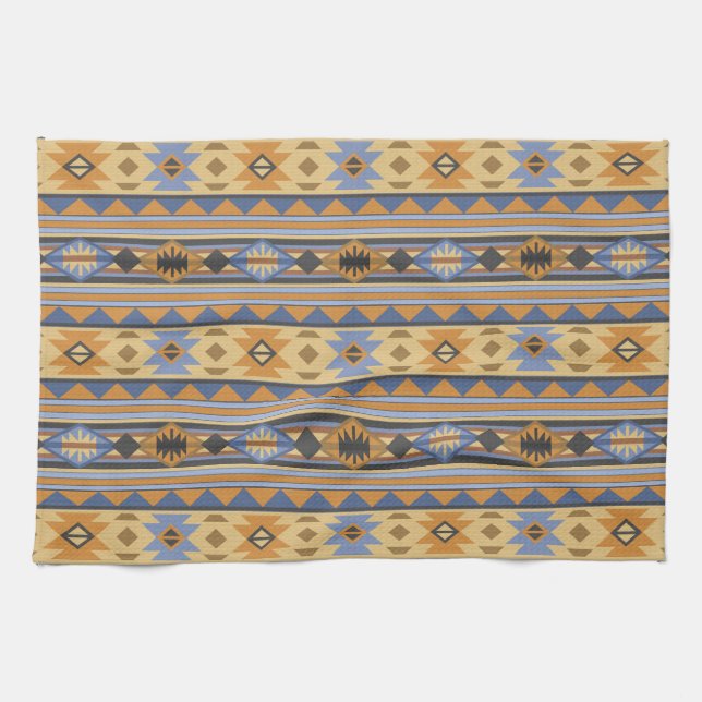 Südwest Design Gold Blue Grau Tribal Muster Küchentuch (Horizontal)
