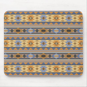 Südwest Design Gold Blue Grau Tribal Muster Mousepad
