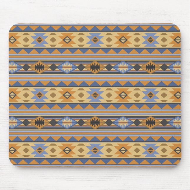 Südwest Design Gold Blue Grau Tribal Muster Mousepad (Vorne)