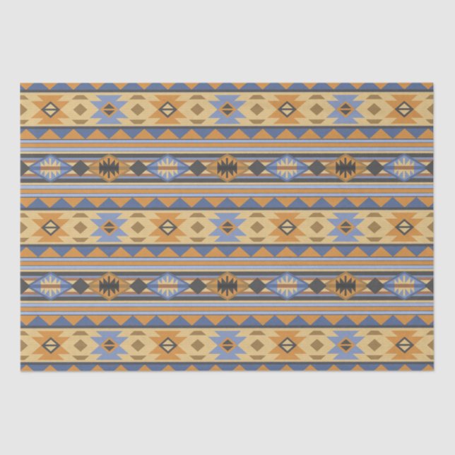 Südwest Design Gold Blue Grau Tribal Muster Seidenpapier (Vorderseite)
