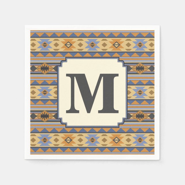 Südwest Design Gold Blue Grau Tribal Muster Serviette (Vorderseite)