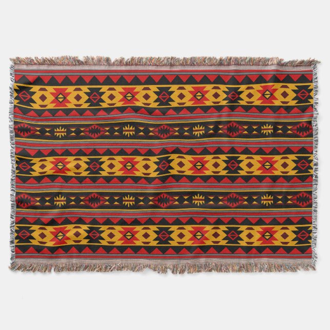 Südwest Design Red Black Gold Tribal Muster Decke (Vorderseite)