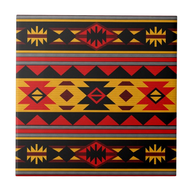 Südwest Design Red Black Gold Tribal Muster Fliese (Vorderseite)