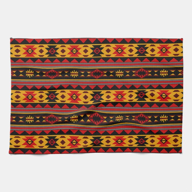 Südwest Design Red Black Gold Tribal Muster Geschirrtuch (Horizontal)