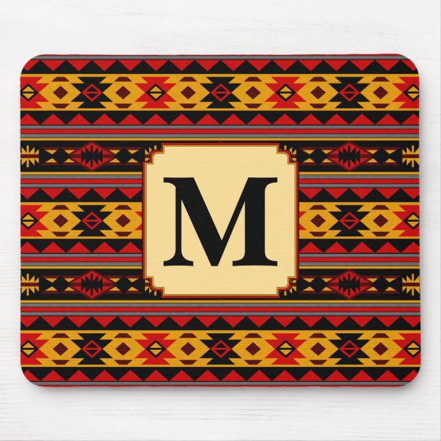 Südwest Design Red Black Gold Tribal Muster Mousepad (Vorne)