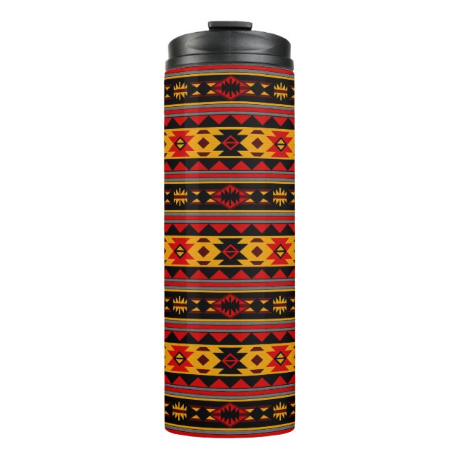 Südwest Design Red Black Gold Tribal Muster Thermosbecher (Vorderseite)