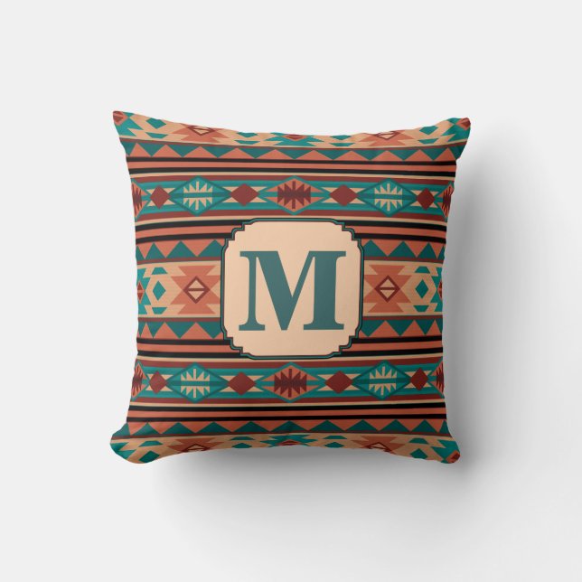 Südwest Design Türkise Terracotta Monogram Kissen (Vorderseite)