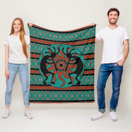 Südwest Design Türkise Tribal Sun Kokopelli Fleecedecke