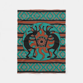 Südwest Design Türkise Tribal Sun Kokopelli Fleecedecke