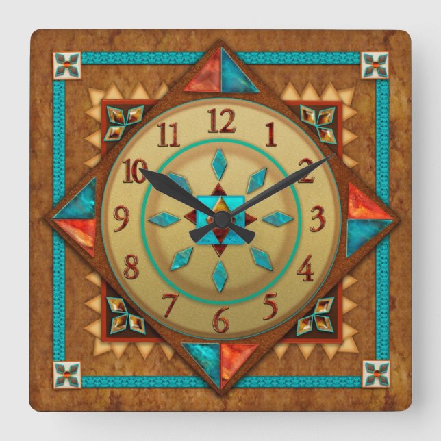 Südwest Einzigartiger und farbenfroher Designer Quadratische Wanduhr (Vorderseite)