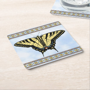 Südwest-Gelb-Schwalbenschwanz-Schmetterling Blauer Rechteckiger Pappuntersetzer