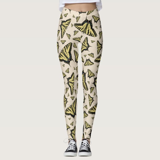 Südwest-Gelbe Frack-Schmetterlinge überall Leggings (Vorderseite)