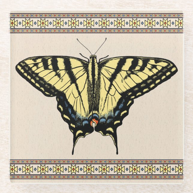 Südwest-Gelbes Frack Butterfly Glasuntersetzer (Vorderseite)