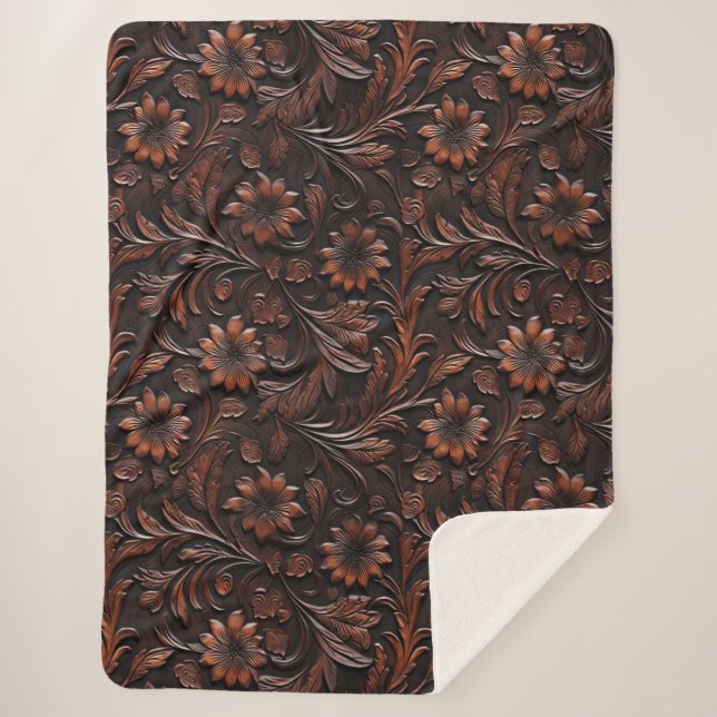 Südwest Imitats Brown Leather Cowhide Blume Sherpadecke (Vorderseite)
