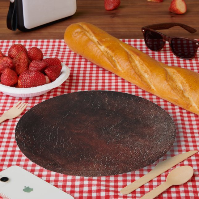 Südwest Imitats Brown Leather Cowhide Pappteller (Picknick)