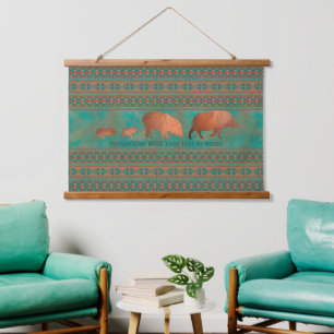 Südwest-Javelina-Familie Kupfer-Teal Personalisier Wandteppich Mit Holzrahmen