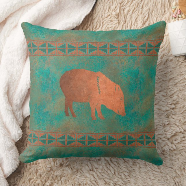 Südwest Javelina Mama Kupfer Aquamarines Muster 20 Kissen (Decke)