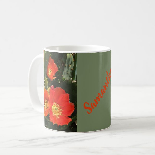 Südwest Kactus Bloom Foto Bright Red Blume Kaffeetasse (Vorderseite Links)