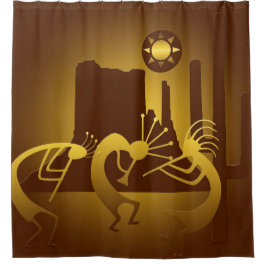 Südwest Kokopelli in Bronze und Gold Duschvorhang