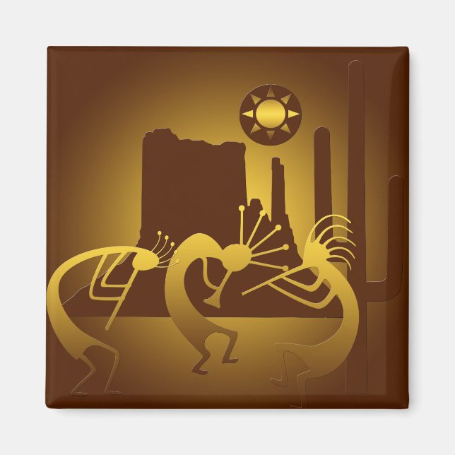 Südwest Kokopelli in Burgund und Gold Magnet (Vorne)