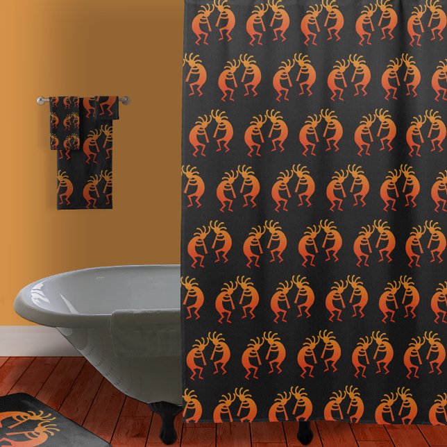 Südwest Kokopelli Muster Orange und Schwarz Duschvorhang (Von Creator hochgeladen)