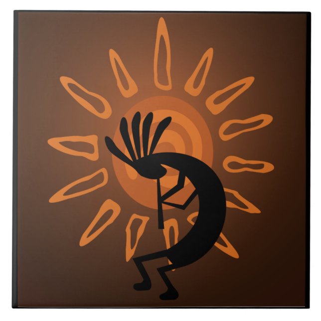 Südwest Kokopelli Sun Rustic Large Tile Fliese (Vorderseite)