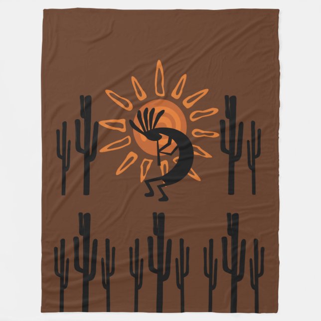 Südwest Kokopelli Sun Rustic Lg Fleece Blanket (Vorderseite)