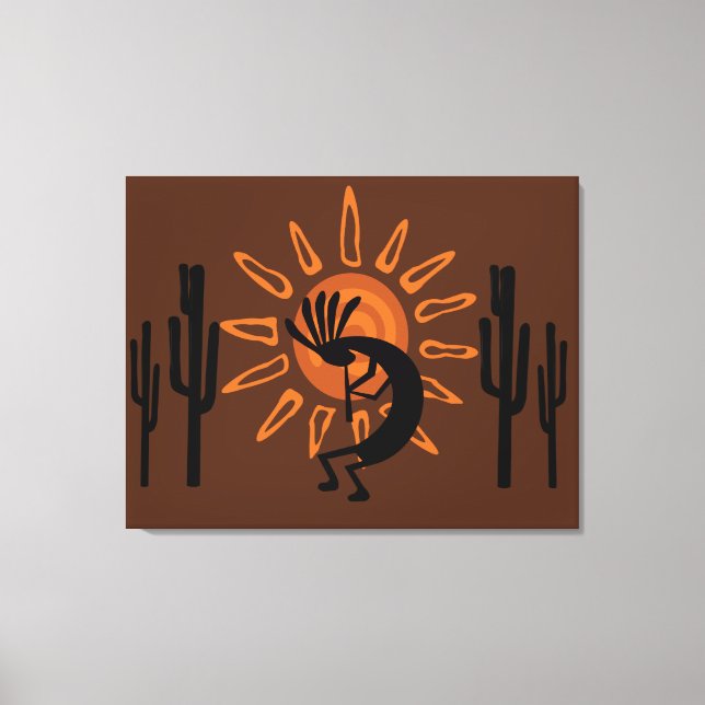Südwest Kokopelli Sun Rustikal Wrapped Canvas Leinwanddruck (Vorderseite)