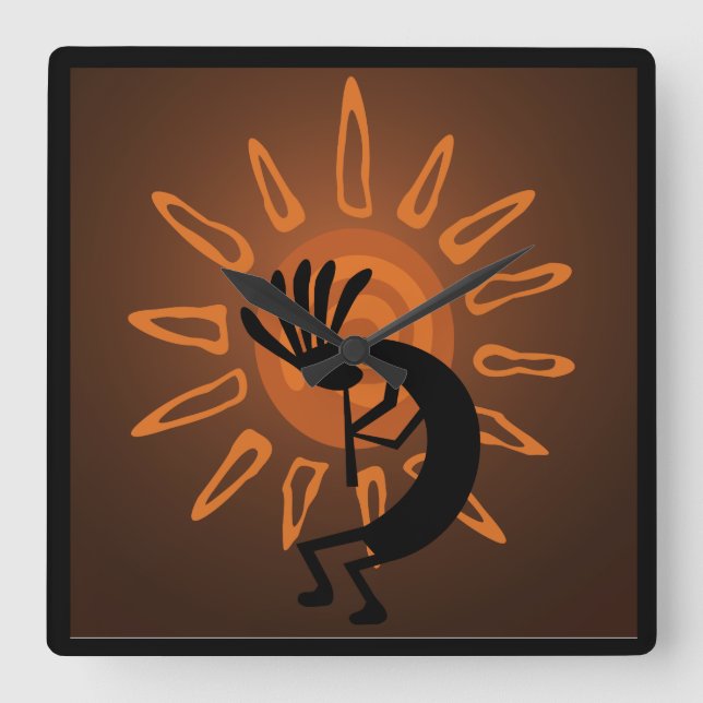 Südwest Kokopelli Sun Rustikale Uhr (Vorderseite)