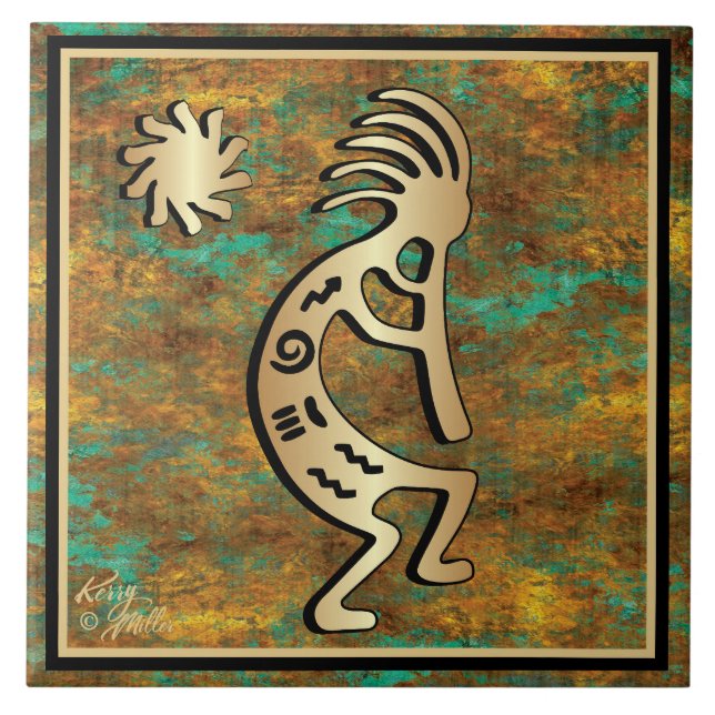 Südwest Kokopelli und Sonnentor Keramik Tile Fliese (Vorderseite)