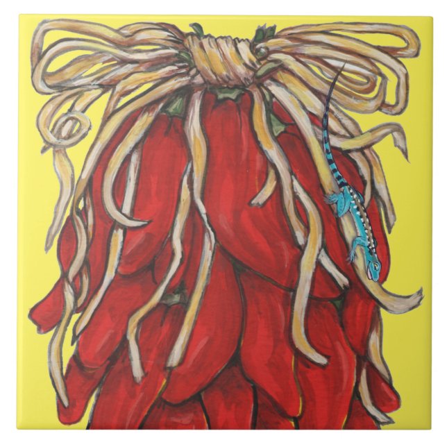 Südwest Lizard Red Chili Pepper House Nummer Top Fliese (Vorderseite)