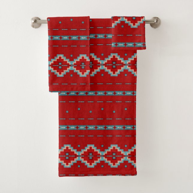 Südwest Mesas Red & Turquoise Badhandtuch Set (Insitu)