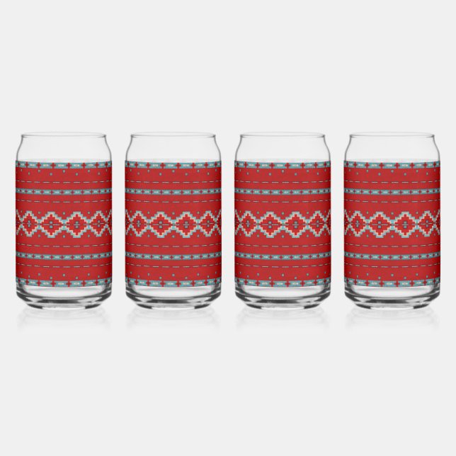 Südwest Mesas Red & Turquoise Geometric Muster Dosenglas (Vorderseite)