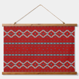 Südwest Mesas Red & Turquoise Geometric Muster Wandteppich Mit Holzrahmen
