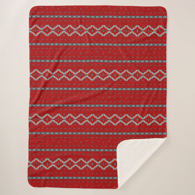 Südwest Mesas Red & Turquoise Large Sherpadecke (Vorderseite)